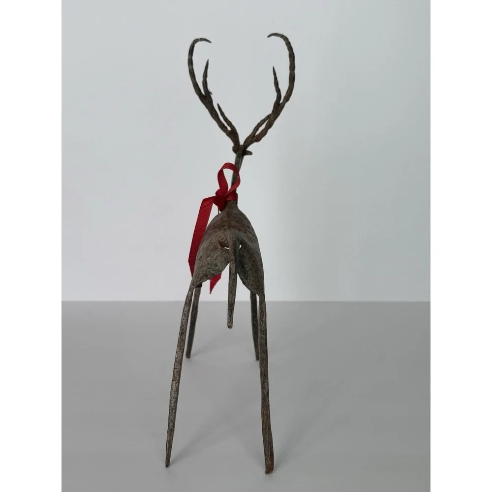 Handmade Rustic Iron Christmas Reindeer‎ Set of 3 - Twisted Antlers Patina Decor